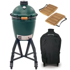 Big Green Egg Medium – met intEGGrated onderstel, acacia zijplankjes en hoes